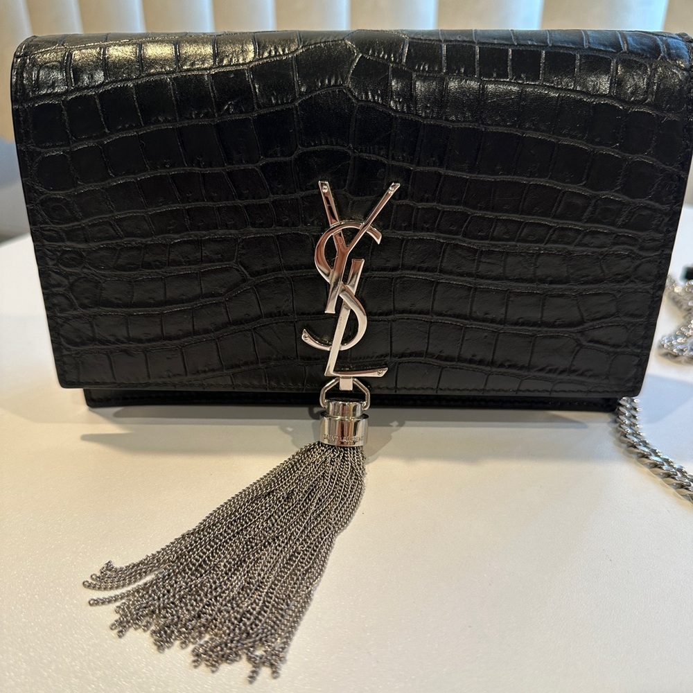 YSL Kate Croc Embossed Handbag/Clutch